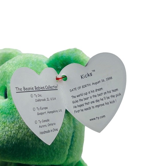 Ty Beanie Babies Baby 1998 KICKS the Soccer Bear Push Stuffed Animal RETIRED - Picture 9 of 10